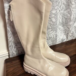 Cream Knee-High Women's Boots
